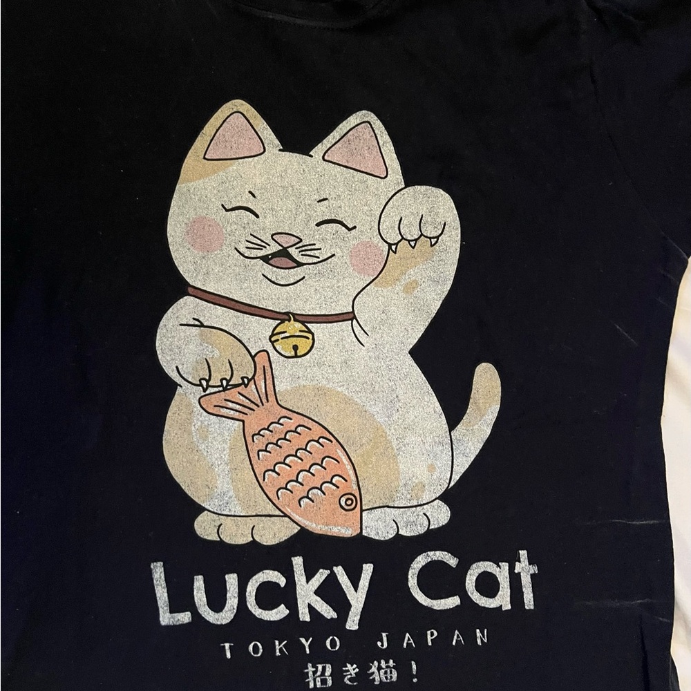 Fifth Sun Black and White Lucky Cat Short Sleeve Tee